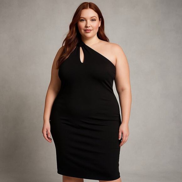 WHBM Dress NWT Size 16 Evening Cocktail Sculpt Midi Length One Shoulder Cutout - Picture 1 of 10